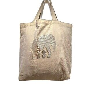 Banana Republic Silver and Gray Sequin Lucky Elephant Nylon Tote Bag